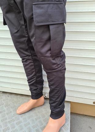 Штаны карго с накладными карманами ткань лакоста чёрные спортивные штаны sw3 фото