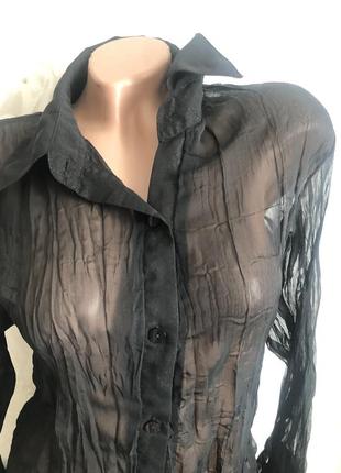 Черная жатая  рубашка блуза шифон  офисная классика классическая модная стильная блузка2 фото