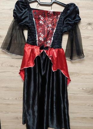 Детское платье, костюм ведьма, дьяволица, дракулита, смерть на 11-12 лет на хеллоуин1 фото