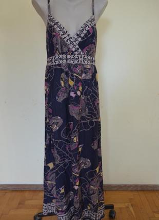 Шикарное легкое котоновое платье бретельки длинное принт бабочки2 фото