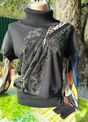 Чорна жилетка обманка з шифоновими рукавами