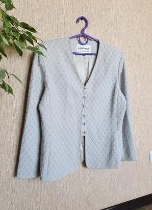 Шикарный винтажный пиджак, жакет с жемчужинками от мирового бренда albert nipon , оригинал7 фото