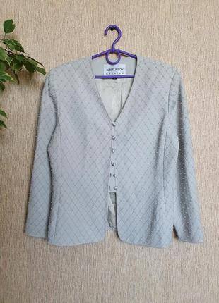 Шикарный винтажный пиджак, жакет с жемчужинками от мирового бренда albert nipon , оригинал8 фото