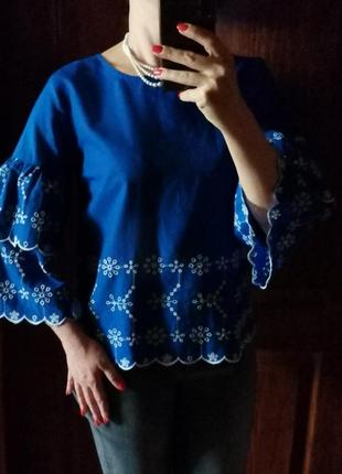 Блуза бохо батист хлопок вышивка прошва шитье свободная блузка vero moda электрик сорочка ришелье2 фото