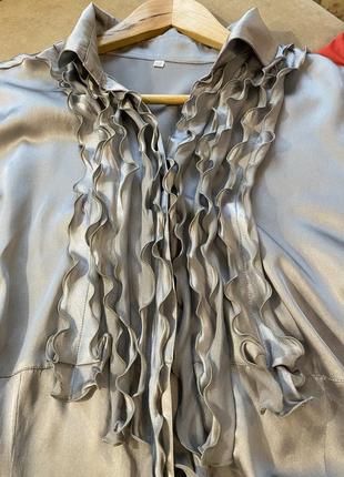 Элегантная блуза из натурального шелка с воланами в виде жабо5 фото