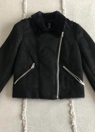 Zara trf collection курточка чорного кольору авіатор зі штучної замші дублянка