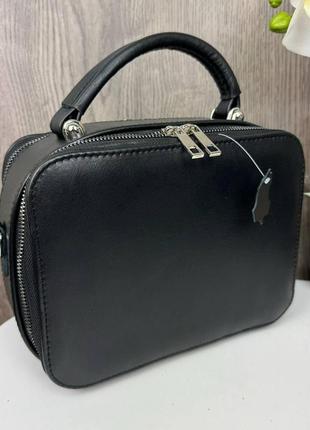 Женская кожаная мини сумочка стиль zara, каркасная сумка зара черная натуральная кожа2 фото