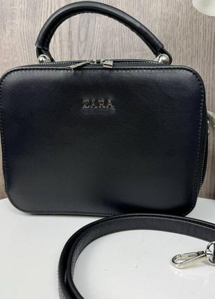 Женская кожаная мини сумочка стиль zara, каркасная сумка зара черная натуральная кожа4 фото