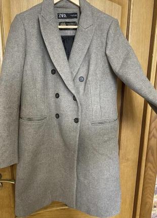 Базовое шикарное прямое пальто шерсть и полиэстер zara 46-48 p10 фото