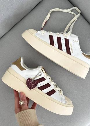 Кожаные кроссовки adidas superstar beige red1 фото