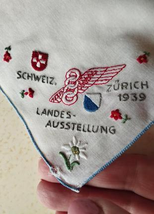Раритет🤩 1939-й год, Швейцария👌🇨🇭 уникальный коллекционный батистовый платок с вышивкой👍