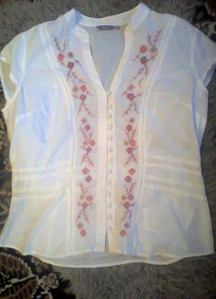 Белая блуза блузка рубашка с вышевкой из хлопка l-xl
