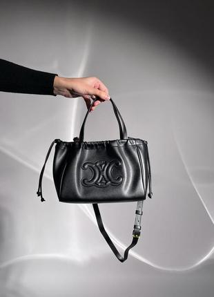 Жіноча сумка 👜 celine small cabas drawstring cuir triomphe in smooth calfskin tan black