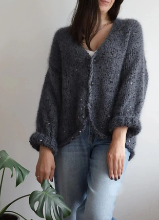 Кардиган оверсайз связан с кид мохера с поеткой италия