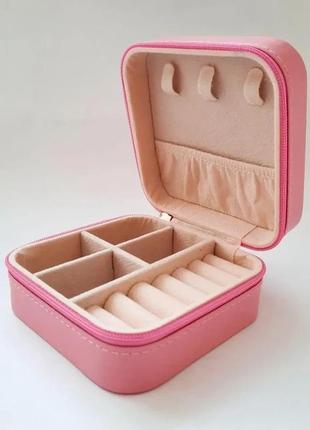 Шкатулка-органайзер для украшений, кожаная pink розовый1 фото