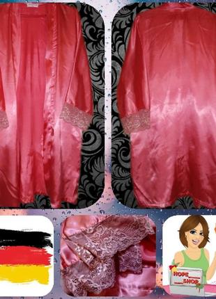 Розовый атласный сатиновый халат (без пояса)44/522 фото
