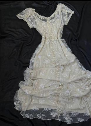 Нова вечірня випускна сукня стиль жозефіни мереживо вінтаж ретро перлини з бісером miss selfridge1 фото