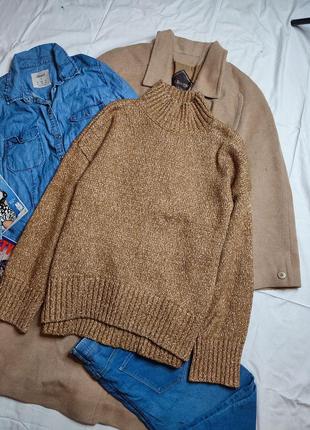 H&m свитер бежевый коричневый горчичный оверсайз свободный удлиненный2 фото