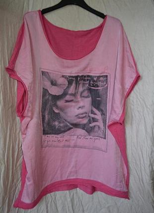 Эффектная футболка-туника из шелка и хлопока свободного кроя, италия, м-л