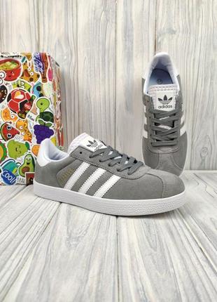 Adidas gazelle light gray white5 фото