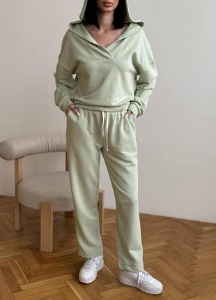 Жіночий весняний спортивний костюм короткий світшот oversize+ штани високої посадки розміри 42-48