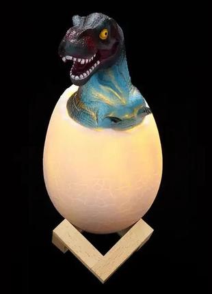Rgb 3d dinosaur настольная аккумуляторная led лампа "динозаврик в яйце" с пультом ду ночник2 фото