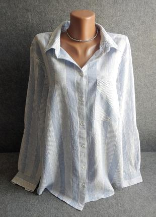 Натуральная рубашка(коттот+лен) белого цвета в вертикальную полоску большого размера9 фото
