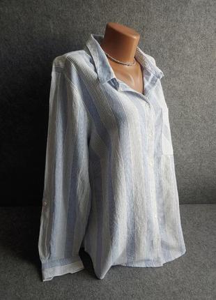 Натуральная рубашка(коттот+лен) белого цвета в вертикальную полоску большого размера2 фото