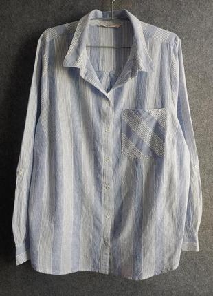 Натуральная рубашка(коттот+лен) белого цвета в вертикальную полоску большого размера5 фото