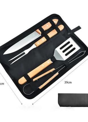 Набор инструментов для барбекю 4в1 + чехол / приборы для гриля (лопатка, щипцы, вилка, нож)1 фото