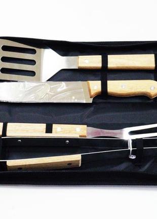 Набір інструментів для барбекю 4в1 + чохол / прибори для гриля (лопатка, щипці, вилка, ніж)9 фото