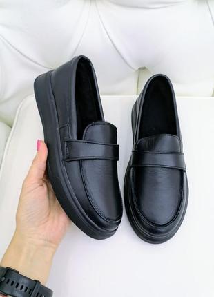 Черные туфли лоферы из натуральной кожи р34-42 мокасины слипоны8 фото