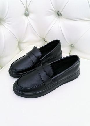 Черные туфли лоферы из натуральной кожи р34-42 мокасины слипоны9 фото