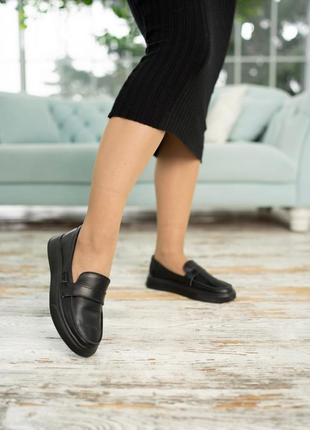 Черные туфли лоферы из натуральной кожи р34-42 мокасины слипоны5 фото