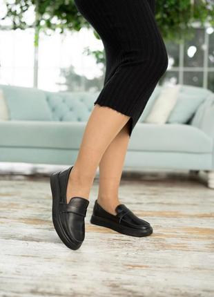 Черные туфли лоферы из натуральной кожи р34-42 мокасины слипоны6 фото