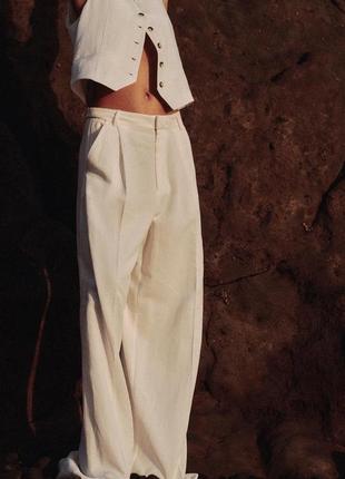 Льняные белые брюки женские широкие zara new