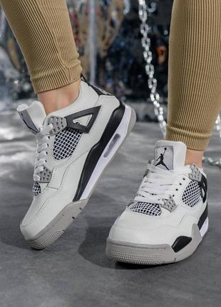 👕жіночі кросівки air jordan 4 retro white black gray10 фото