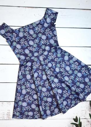 1+1=3 синее короткое платье в ананасах new look, размер 42 - 444 фото