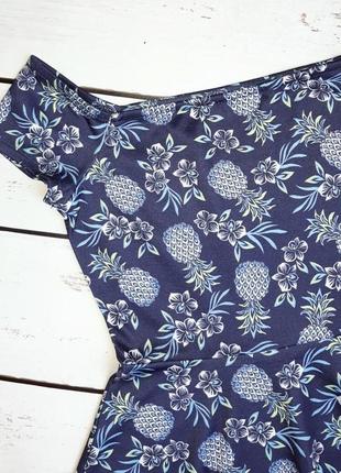 1+1=3 синее короткое платье в ананасах new look, размер 42 - 447 фото