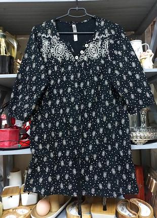 Футболка туника блуза вышитая узор принт черного цвета турция