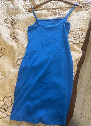Платье 👗 женское летнее на бретелях мини в рубчик базовая трендовая модель синего красивого цвета5 фото