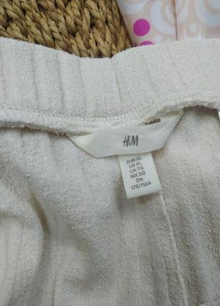 H&m базові трикотажні в'язані широкі штани в рубчик палаццо клюш з розрізами на високій посадці білі молочні l xl xxl9 фото