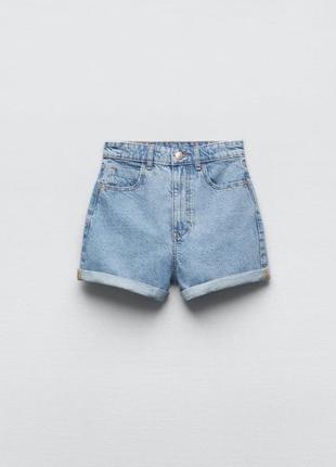 Джинсовые шорты с высокой посадкой mom fit zara5 фото