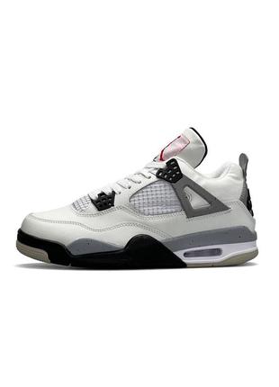 Мужские кроссовки nike air jordan 4 retro white cement белые спортивные найк из натурального нубука