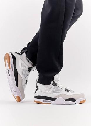 Чоловічі кросівки nike air jordan 4 retro white gray білі спортивні найк з натурального нубуку2 фото