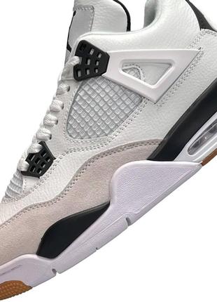 Мужские кроссовки nike air jordan 4 retro white gray белые спортивные найк из натурального нубука8 фото