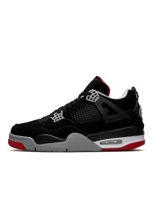 Мужские кроссовки nike air jordan 4 retro bred серый повседневные кеды найк из натурального нубука