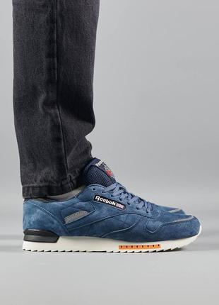 Мужские кроссовки reebok classic dark blue white синие спортивные замшевые кроссовки рибок9 фото