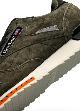 Мужские кроссовки reebok classic army green хаки спортивные замшевые кроссовки рибок6 фото