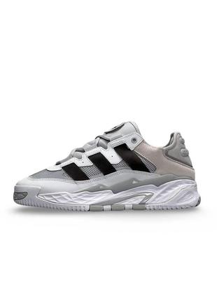 Мужские кроссовки adidas originals niteball white grey серые спортивные кожаные кросы адидас